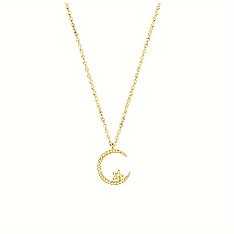 Star Moon Super Sparkle Exquisite zirconia Ramadan Pendant Necklace, Minimalist Elegant Cute And Versatile Daily Wear Clavicle Chain Jewelry